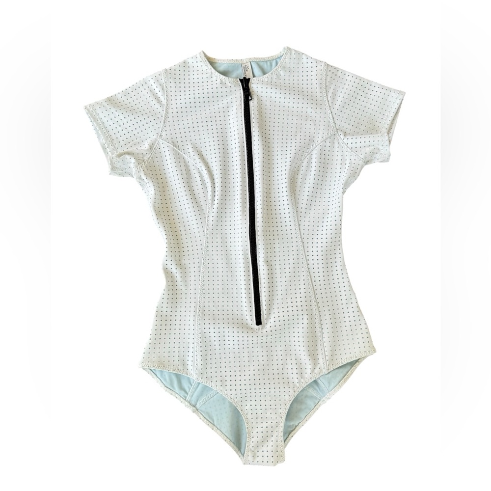 Lisa Marie Fernandez Farrah Maillot Perforated One Piece Blue White Sz 2 US 4-6 - Picture 2 of 15